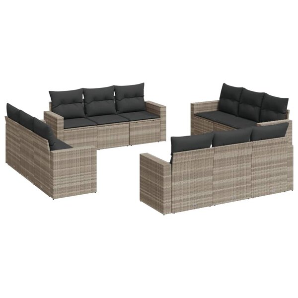 vidaXL Salon de jardin avec coussins 12 Pièces gris clair résine tressée