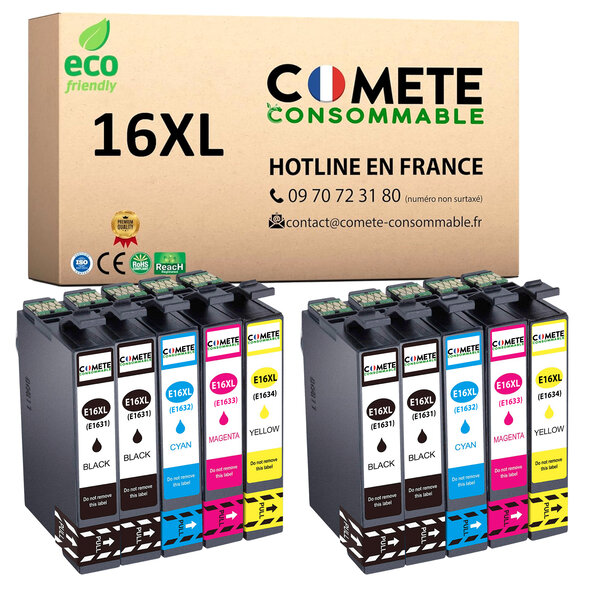 16XL - 10 cartouches d'encre compatibles pour Epson 16 XL - COMETE