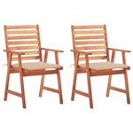 vidaXL Chaises à manger d'extérieur lot de 2 et coussins Acacia massif