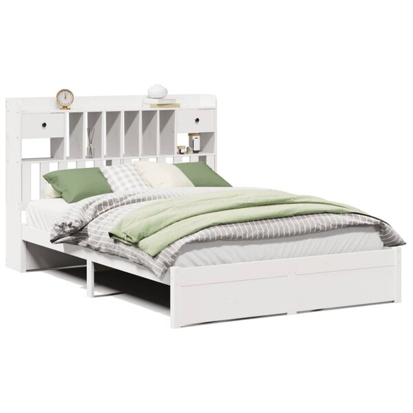 vidaXL Lit bibliothèque sans matelas blanc 160x200 cm bois pin massif