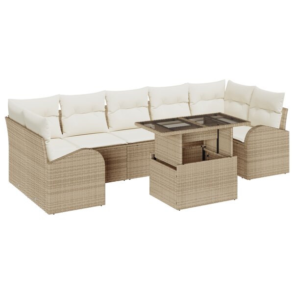 vidaXL Ensemble de canapé de jardin 8 pièces avec coussins Beige Poly Rattan