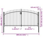 vidaXL Portillon double porte avec dessus à pointe Acier 3x1 5 m Noir