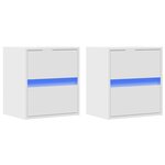 vidaXL Tables de chevet murales avec lumières LED 2 Pièces blanc