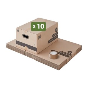Pack and Move - Lot 10 cartons déménagement stockage M -  60 x 40 x 30 cm - Poignées renforcées -  1 adhésif offert
