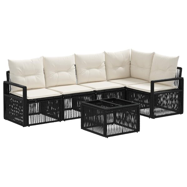 vidaXL Ensemble de canapé de jardin 6 Pièces Noir polyrotin