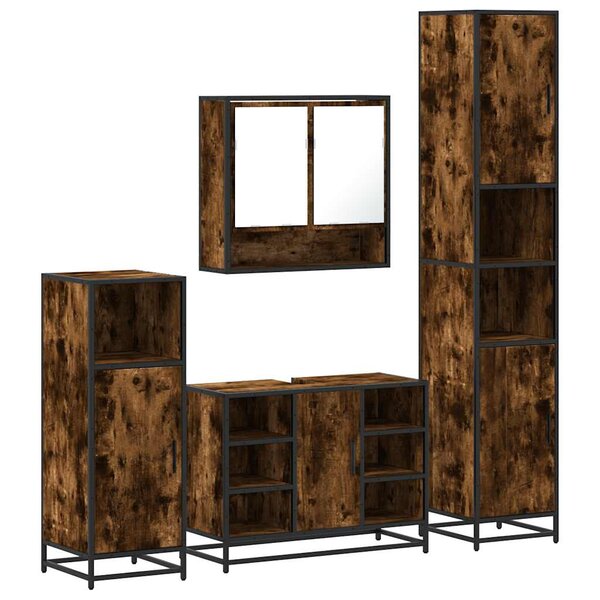 vidaXL Ensemble meubles salle de bain 4 Pièces chêne fumé bois ingénierie