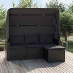 vidaXL Canapé de jardin 3 places avec toit et repose-pieds Noir