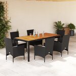 vidaXL Ensemble à manger de jardin et coussins 7Pièces noir rotin acacia