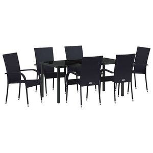 vidaXL Ensemble de salle à manger pour jardin 7 Pièces Noir