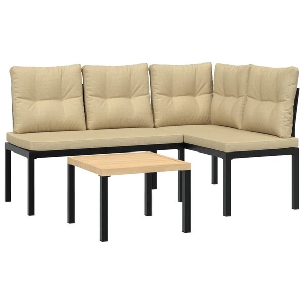 vidaXL Ensemble de banc de jardin avec coussins 3 Pièces noir