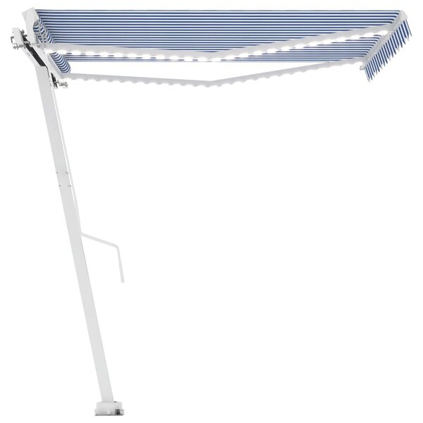 vidaXL Auvent manuel rétractable avec LED 350x250 cm Bleu et blanc