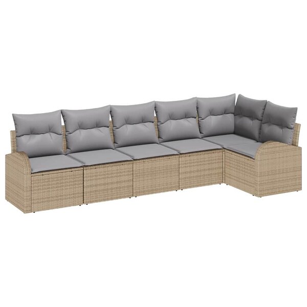 vidaXL Ensemble de canapé de jardin 6 pièces avec coussins beige poly rotin