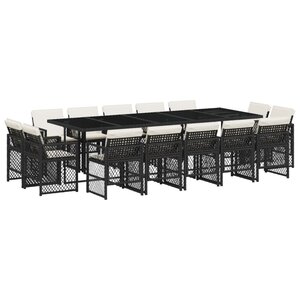 vidaXL Ensemble à manger de jardin 15 Pièces coussins noir résine tressée