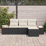 vidaXL Ensemble de canapé de jardin avec coussin 4 Pièces Noir polyrotin