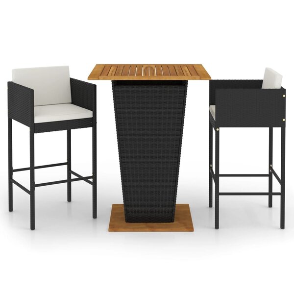 vidaXL Ensemble de bar de jardin 3 Pièces et coussins Résine tressée Noir