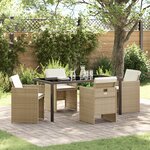 vidaXL Ensemble de Salle à Manger de Jardin de 5 Pièces avec Coussins Beige Rattan Poly