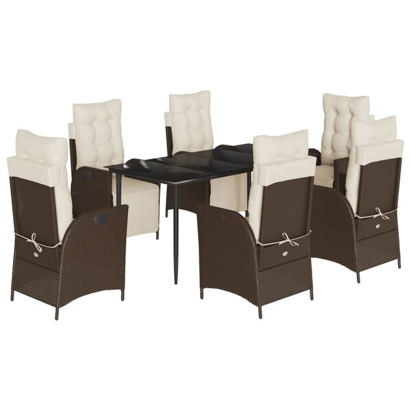vidaXL Ensemble à manger de jardin et coussins 7 Pièces marron rotin