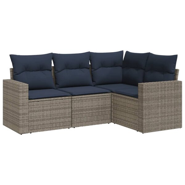 vidaXL Salon de jardin 4 Pièces avec coussins gris résine tressée