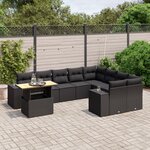 vidaXL Salon de jardin 10 Pièces avec coussins noir résine tressée