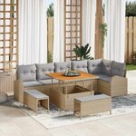 Ensemble de Canapé de Jardin vidaXL 9 pièces avec Coussins Beige Rotin Synthétique Acacia