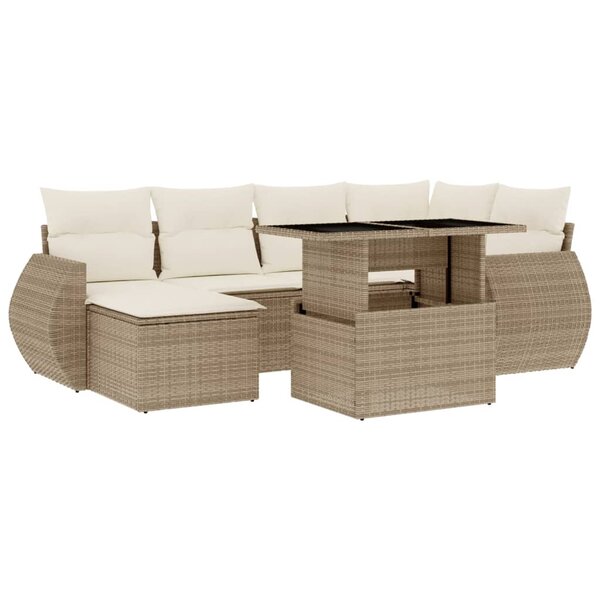 vidaXL Salon de jardin avec coussins 7 Pièces beige résine tressée