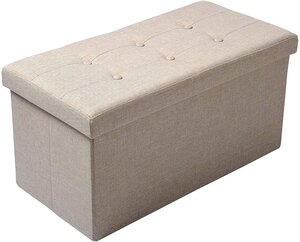 Tabouret en lin avec espace de rangement beige 19_0000039