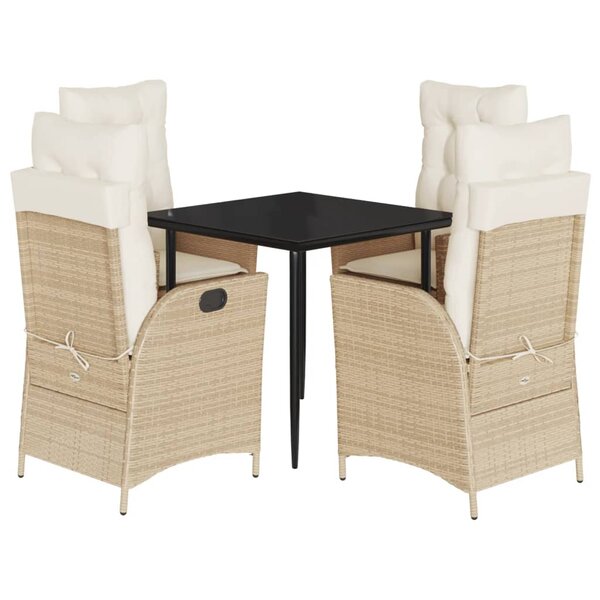 vidaXL Ensemble à manger de jardin avec coussins 5Pièces Beige poly rotin