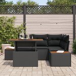 vidaXL Ensemble de Salle à Manger de Jardin 5 Pièces avec Coussins Noir Poly Rotin Acacia