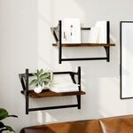 vidaXL Étagères murales avec barres 2 Pièces chêne marron 40x25x30 cm