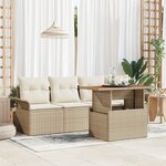 vidaXL Set de Canapé de Jardin 5 pièces avec Coussins Beige Poly Rotin Acacia