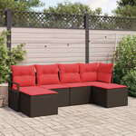 vidaXL Ensemble de canapé de jardin avec coussin 6 Pièces Marron et rouge