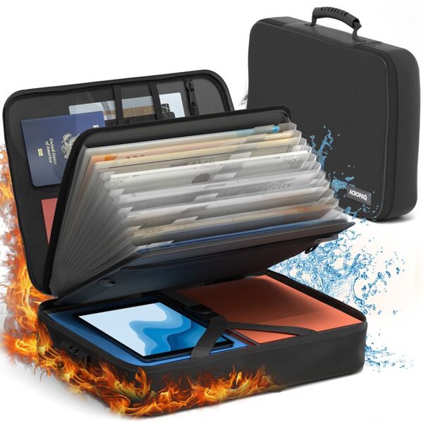 ACROPAQ Porte Document Anti feu & Impermiable convient pour PC 14"- 7 compartiments- Serrure à 3 chiffres- Mallette