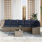 vidaXL Ensemble de canapé de jardin 7 Pièces Gris et marine polyrotin
