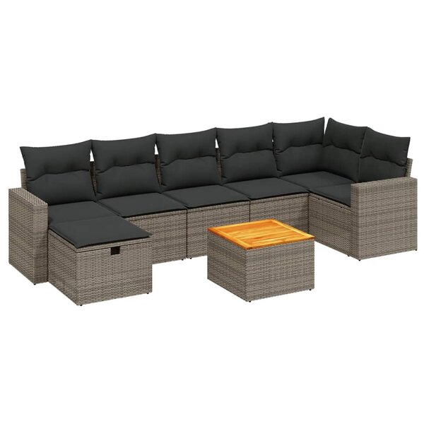 vidaXL Salon de jardin 8 Pièces avec coussins gris résine tressée