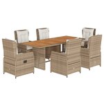 vidaXL Ensemble à manger de jardin et coussins 7 Pièces beige poly rotin
