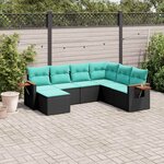 vidaXL Salon de jardin 7 Pièces avec coussins noir résine tressée