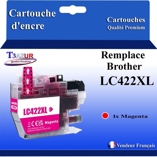 T3AZUR- Cartouche compatible avec Brother LC422 XL pour Brother MFC-J5740DW MFC-J6540DW MFC-J6540DWE Magenta