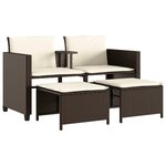 vidaXL Canapé de jardin 2 places avec table et tabourets marron rotin