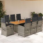vidaXL Ensemble à manger de jardin 9 Pièces coussins gris résine tressée