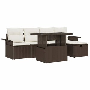vidaXL Ensemble de canapé de jardin 6 Pièces Marron Poly rotin