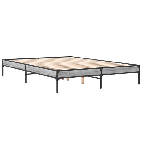 vidaXL Cadre de lit sonoma gris 150x200 cm bois d'ingénierie et métal