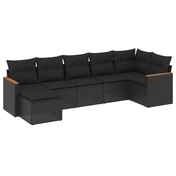 vidaXL Salon de jardin 7 Pièces avec coussins noir résine tressée
