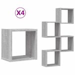 vidaXL Étagères Murales 4 Pièces Gris 26 x 15 x 26 cm Bois d'ingénierie