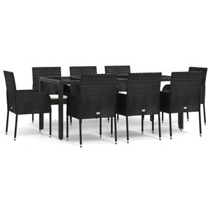 vidaXL Ensemble à manger jardin 9Pièces et coussins noir résine tressée