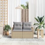 vidaXL Canapé de jardin 2 places avec rangement et coussins beige en poly rattan.