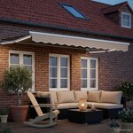 vidaXL Store rétractable manuel avec LEDs Beige et blanc 3 x 2 5 m