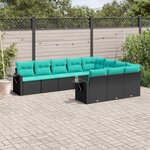 vidaXL Salon de jardin 10 Pièces avec coussins noir résine tressée
