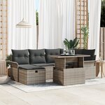 Ensemble de Canapé de Jardin de 7 Pièces avec Coussins Gris Rattan Synthétique