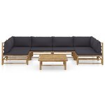 vidaXL Salon de jardin 7 Pièces avec coussins gris foncé bambou