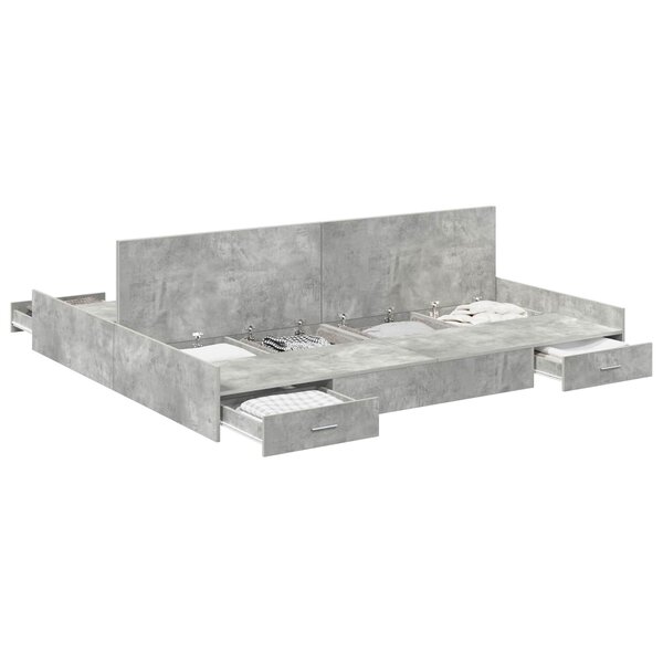 vidaXL Cadre de lit avec rangement avec tiroir Gris béton 180 x 200 cm